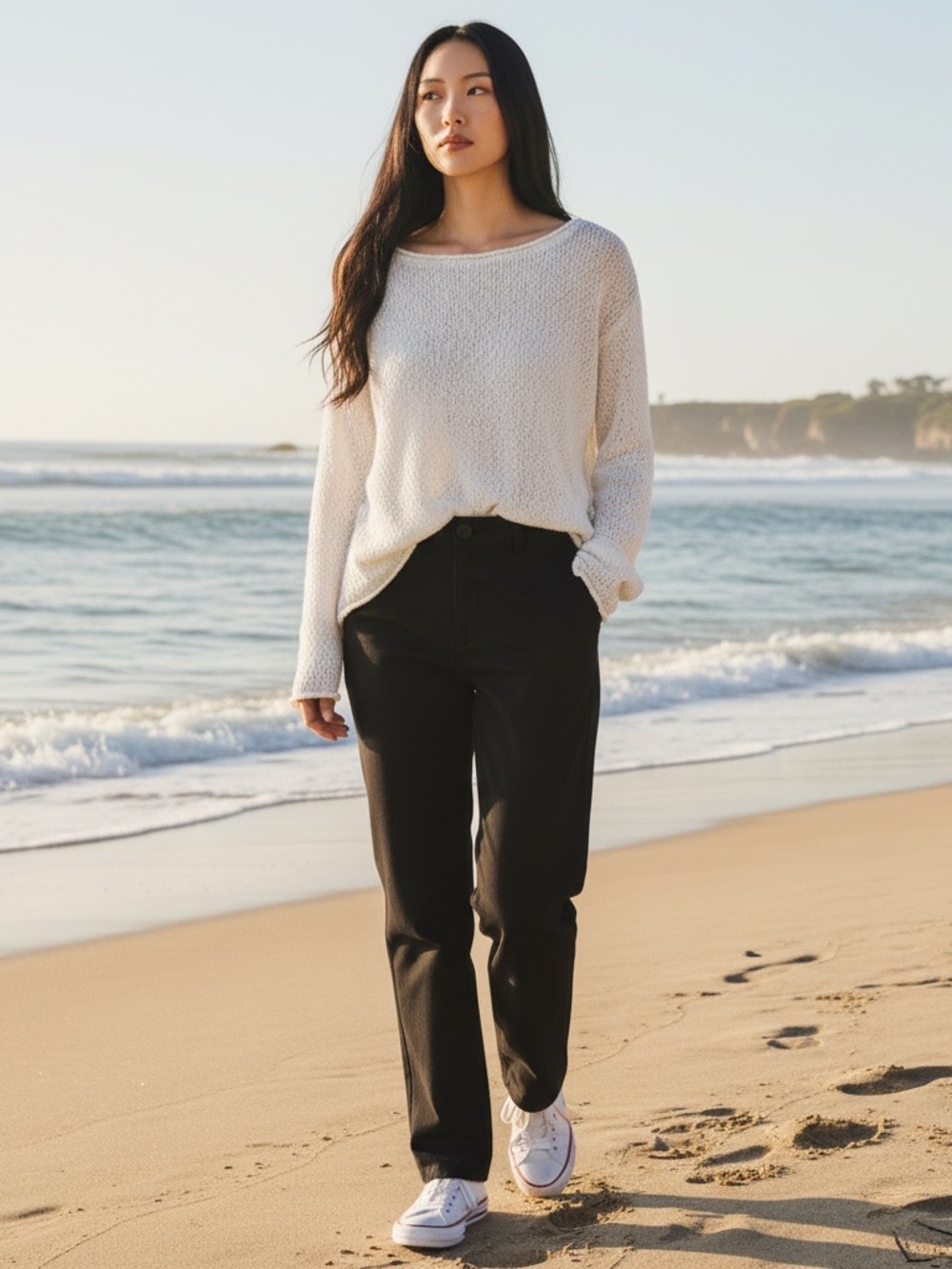 TALBOTS size large White Knit Boatneck Sweater beach sweater open knit womens